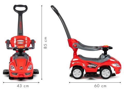 AUTKO JEŹDZIK PCHACZ 3W1 DELUXE Z RĄCZKĄ PANELEM MUZYCZNYM - CZERWONE