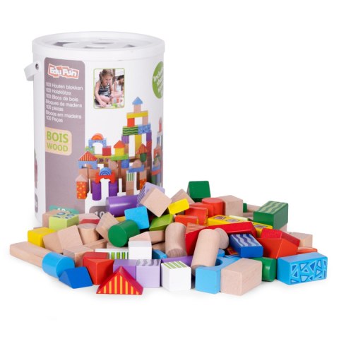 DREWNIANE KLOCKI DLA DZIECI 100 SZT. SORTER WIADERKO ECOTOYS
