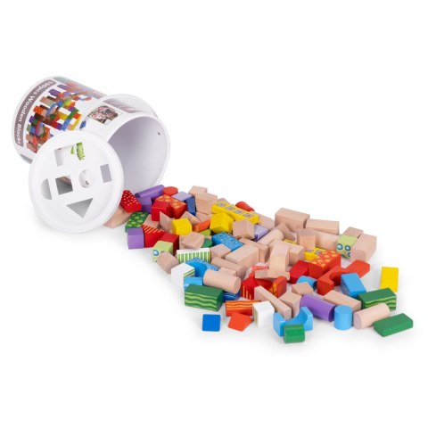 DREWNIANE KLOCKI DLA DZIECI 100 SZT. SORTER WIADERKO ECOTOYS