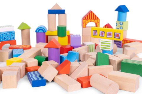 DREWNIANE KLOCKI DLA DZIECI 100 SZT. SORTER WIADERKO ECOTOYS