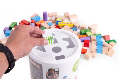 DREWNIANE KLOCKI DLA DZIECI 100 SZT. SORTER WIADERKO ECOTOYS
