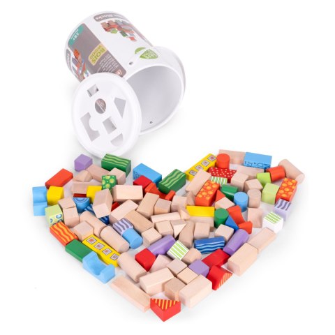DREWNIANE KLOCKI DLA DZIECI 100 SZT. SORTER WIADERKO ECOTOYS