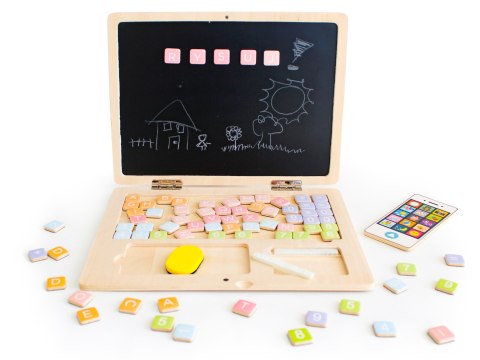 DREWNIANY LAPTOP EDUKACYJNY TABLICA MAGNETYCZNA ECOTOYS