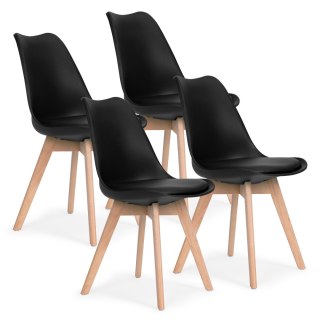 KOMPLET 4 KRZESEŁ DO SALONU JADALNI Z PODUSZKĄ EKOSKÓRA CZARNE MODERNHOME