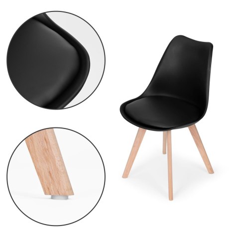 KOMPLET 4 KRZESEŁ DO SALONU JADALNI Z PODUSZKĄ EKOSKÓRA CZARNE MODERNHOME