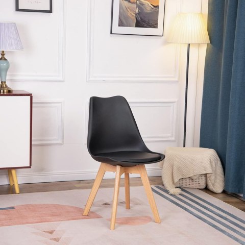 KOMPLET 4 KRZESEŁ DO SALONU JADALNI Z PODUSZKĄ EKOSKÓRA CZARNE MODERNHOME