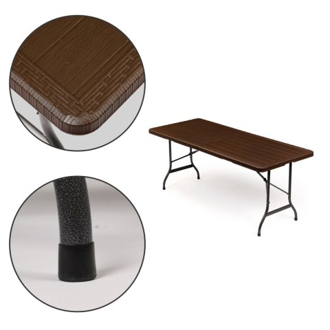 STÓŁ CATERINGOWY BANKIETOWY OGRODOWY SKŁADANY 180X75 CM BRĄZOWY MODERNHOME