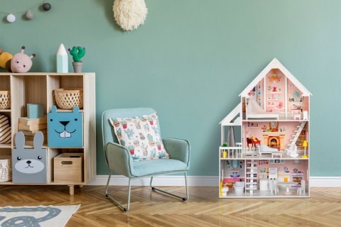 DOMEK DLA LALEK DREWNIANY 3 PIĘTRA XXL REZYDENCJA PUDROWA ECOTOYS