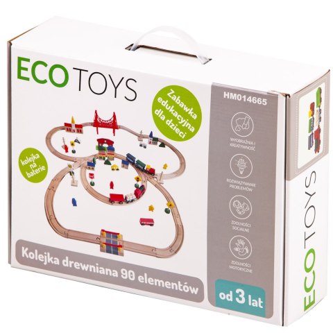 DREWNIANA KOLEJKA NA BATERIE 90 ELEMENTÓW ECOTOYS