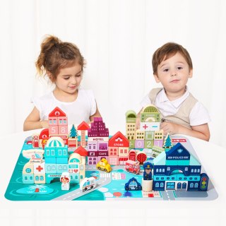 DREWNIANE KLOCKI EDUKACYJNE MIASTO MATA 121 SZTUK ECOTOYS