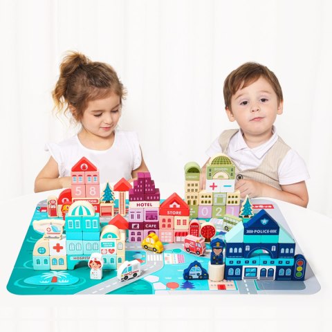 DREWNIANE KLOCKI EDUKACYJNE MIASTO MATA 121 SZTUK ECOTOYS