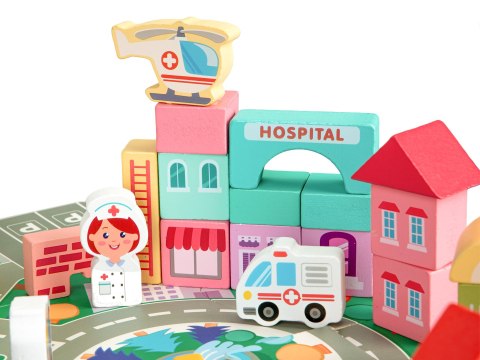 DREWNIANE KLOCKI EDUKACYJNE MIASTO MATA 121 SZTUK ECOTOYS