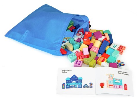 DREWNIANE KLOCKI EDUKACYJNE MIASTO MATA 121 SZTUK ECOTOYS
