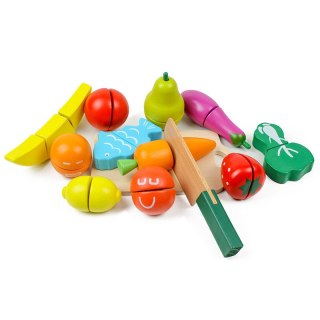 DREWNIANE OWOCE WARZYWA JEDZENIE DO KROJENIA 13 SZTUK ECOTOYS