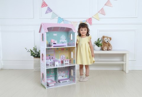 DREWNIANY DOMEK DLA LALEK + MEBELKI WYSOKA REZYDENCJA JAGODOWA ECOTOYS