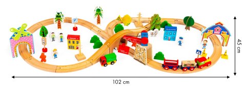 DREWNIANY POCIĄG KOLEJKA 74 ELEMENTY ECOTOYS