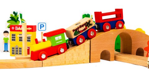 DREWNIANY POCIĄG KOLEJKA 74 ELEMENTY ECOTOYS