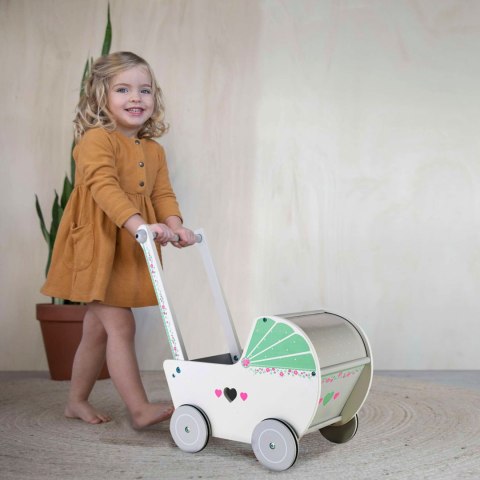 DREWNIANY WÓZEK DLA LALEK PCHACZ CHODZIK ECOTOYS