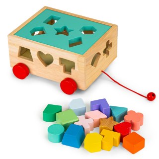 DREWNIANY WÓZEK SORTER Z KLOCKAMI - KOSTKA EDUKACYJNA DLA DZIECI ECOTOYS