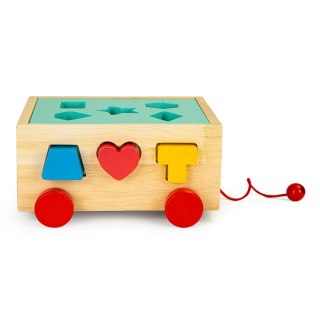 DREWNIANY WÓZEK SORTER Z KLOCKAMI - KOSTKA EDUKACYJNA DLA DZIECI ECOTOYS