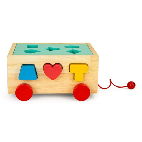 DREWNIANY WÓZEK SORTER Z KLOCKAMI - KOSTKA EDUKACYJNA DLA DZIECI ECOTOYS