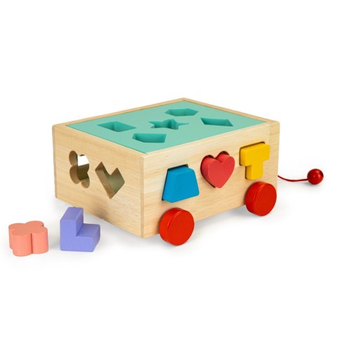 DREWNIANY WÓZEK SORTER Z KLOCKAMI - KOSTKA EDUKACYJNA DLA DZIECI ECOTOYS