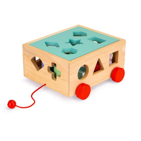 DREWNIANY WÓZEK SORTER Z KLOCKAMI - KOSTKA EDUKACYJNA DLA DZIECI ECOTOYS