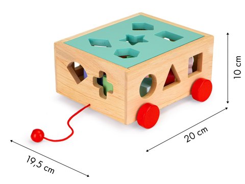 DREWNIANY WÓZEK SORTER Z KLOCKAMI - KOSTKA EDUKACYJNA DLA DZIECI ECOTOYS