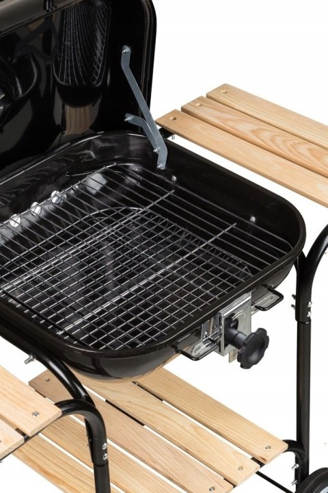 DUŻY GRILL OGRODOWY Z POKRYWĄ REGULACJA RUSZTU DREWNIANE PÓŁKI MULTIGARDEN DUŻY GRILL OGRODOWY Z POKRYWĄ REGULACJA RUSZTU DREWNIANE PÓŁKI MULTIGARDEN