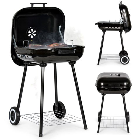 GRILL WĘGLOWY OGRODOWY Z POKRYWĄ NA ZAWIASACH + KÓŁKA MULTIGARDEN