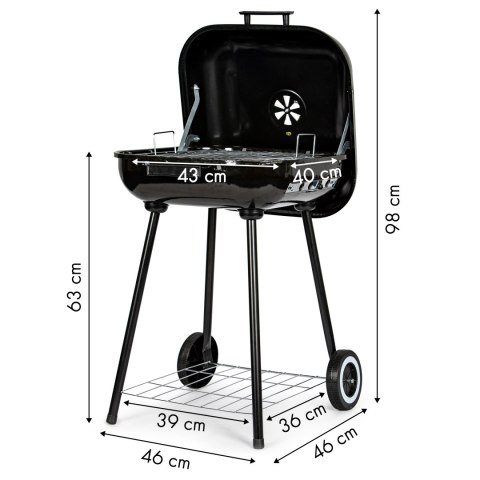 GRILL WĘGLOWY OGRODOWY Z POKRYWĄ NA ZAWIASACH + KÓŁKA MULTIGARDEN