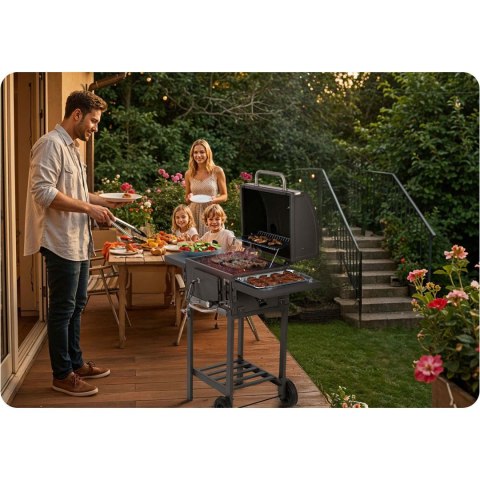 GRILL WĘGLOWY Z POKROWCEM BERDSEN BD-892 CZARNY