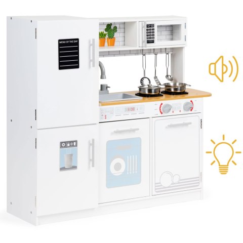DREWNIANA KUCHNIA DLA DZIECI ŚWIATŁO LED + GARNKI ECOTOYS