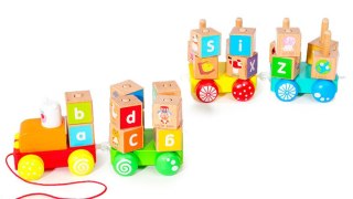DREWNIANY POCIĄG DUŻE KLOCKI EDUKACYJNE ALFABET ECOTOYS