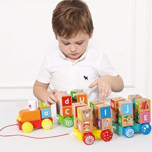DREWNIANY POCIĄG DUŻE KLOCKI EDUKACYJNE ALFABET ECOTOYS