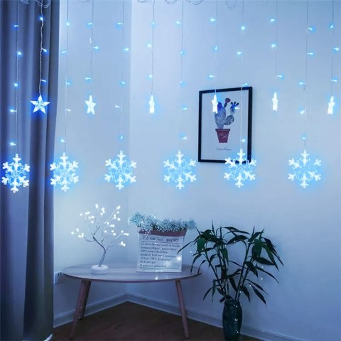 LAMPKI PŁATKI ŚNIEGU GWIAZDKI ŚWIĄTECZNE ŚWIATEŁKA KURTYNA 138LED
