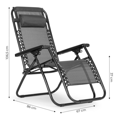 LEŻAK FOTEL OGRODOWY PLAŻOWY REGULOWANE OPARCIE ZERO GRAVITY MULTIGARDEN - SZARY