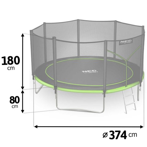 TRAMPOLINA OGRODOWA 12FT/374CM Z SIATKĄ ZEWNĘTRZNĄ I DRABINKĄ NEO-SPORT