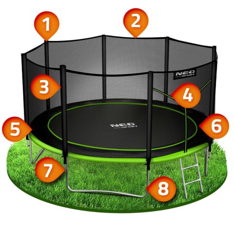 TRAMPOLINA OGRODOWA 12FT/374CM Z SIATKĄ ZEWNĘTRZNĄ I DRABINKĄ NEO-SPORT