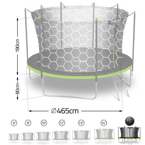 TRAMPOLINA OGRODOWA 15FT/465CM Z SIATKĄ WEWNĘTRZNĄ I DRABINKĄ NEO-SPORT