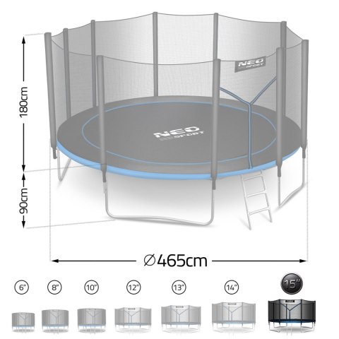 TRAMPOLINA OGRODOWA 15FT/465CM Z SIATKĄ ZEWNĘTRZNĄ I DRABINKĄ NEO-SPORT
