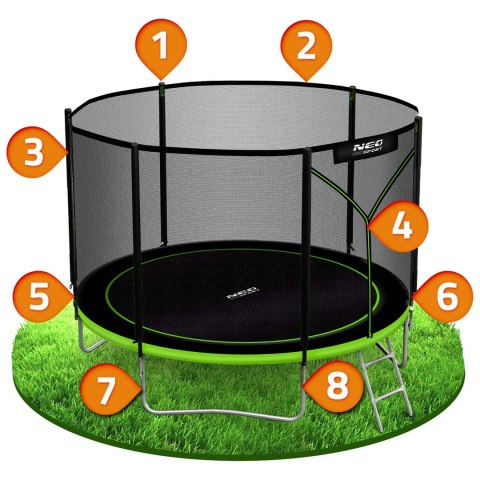 TRAMPOLINA OGRODOWA 8FT/252CM Z SIATKĄ ZEWNĘTRZNĄ I DRABINKĄ NEO-SPORT