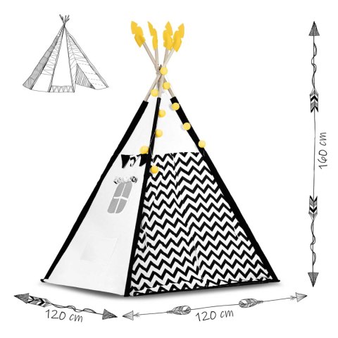 NAMIOT TIPI DLA DZIECI Z GIRLANDĄ I ŚWIATEŁKAMI NUKIDO BIAŁO CZARNY Z PANDĄ