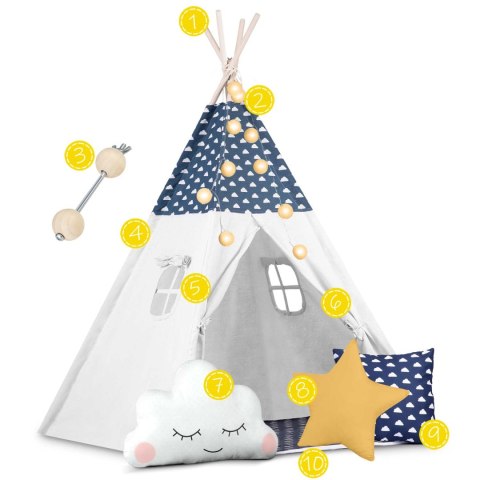 NAMIOT TIPI DLA DZIECI ZE ŚWIATEŁKAMI NUKIDO - GRANATOWY