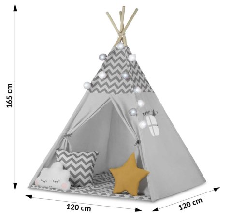 NAMIOT TIPI DLA DZIECI ZE ŚWIATEŁKAMI NUKIDO - SZARY