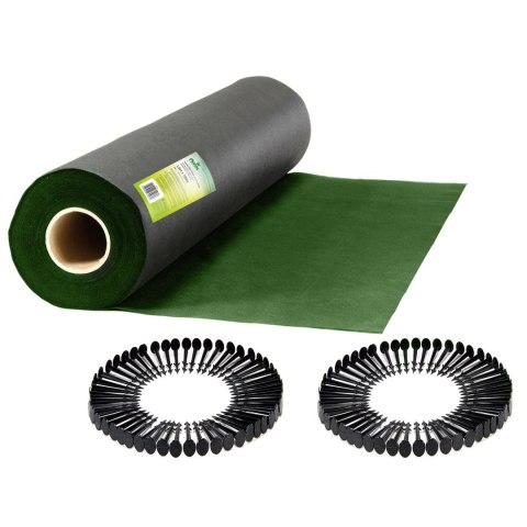 AGROWŁÓKNINA OGRODOWA 1,6 M X 100 M 90 G/M2 + 100 SZPILEK PLONOS - CZARNO-ZIELONA