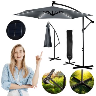 PARASOL OGRODOWY SKŁADANY 6 SEGMENTOWY 350 CM Z POKROWCEM I LAMPKAMI PLONOS PL-882
