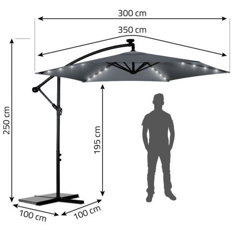 PARASOL OGRODOWY SKŁADANY 6 SEGMENTOWY 350 CM Z POKROWCEM I LAMPKAMI PLONOS PL-882