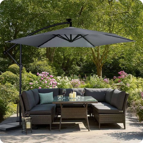 PARASOL OGRODOWY SKŁADANY 6 SEGMENTOWY 350 CM Z POKROWCEM I LAMPKAMI PLONOS PL-882