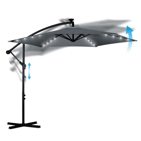 PARASOL OGRODOWY SKŁADANY 6 SEGMENTOWY 350 CM Z POKROWCEM I LAMPKAMI PLONOS PL-882